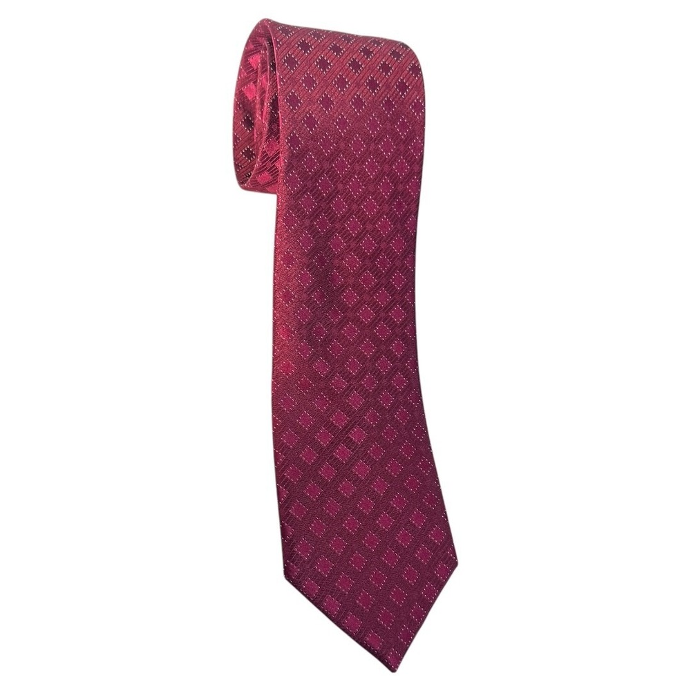 Calvin Klein Men's Silk Blend Burgundy Geometric Pattern Dress Tie